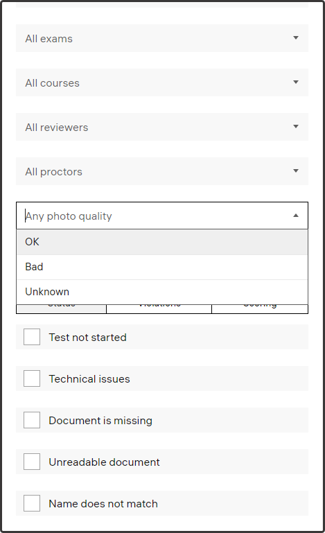 Photo quality feature - Proctor interface