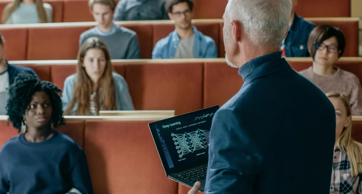 university professor teaching students