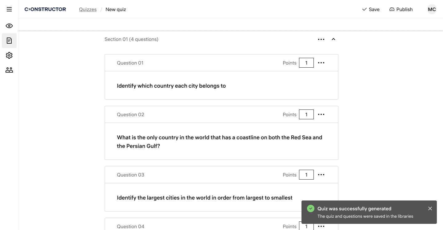 Assessment Content generation