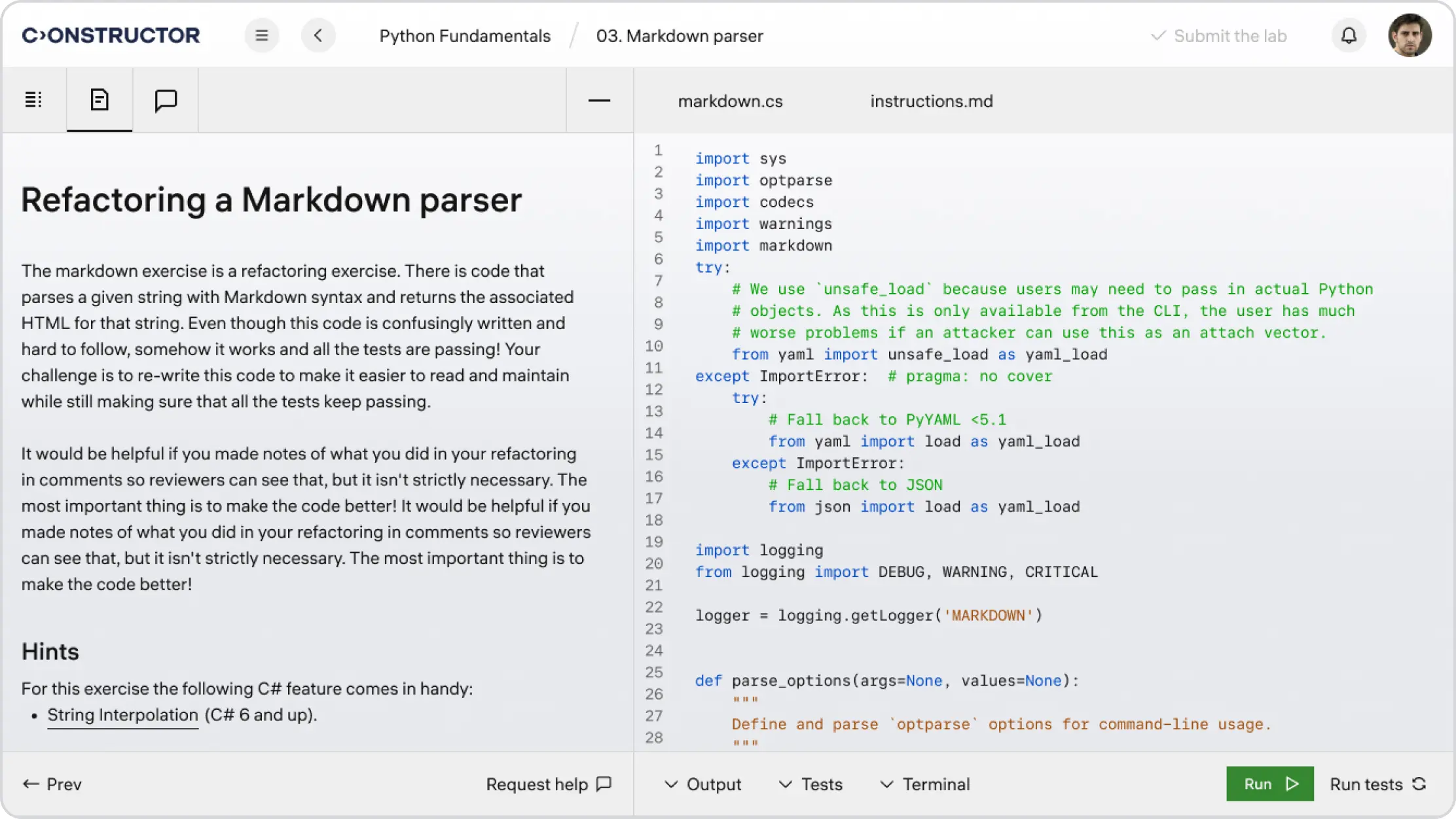 Constructor Coding Lab screenshot