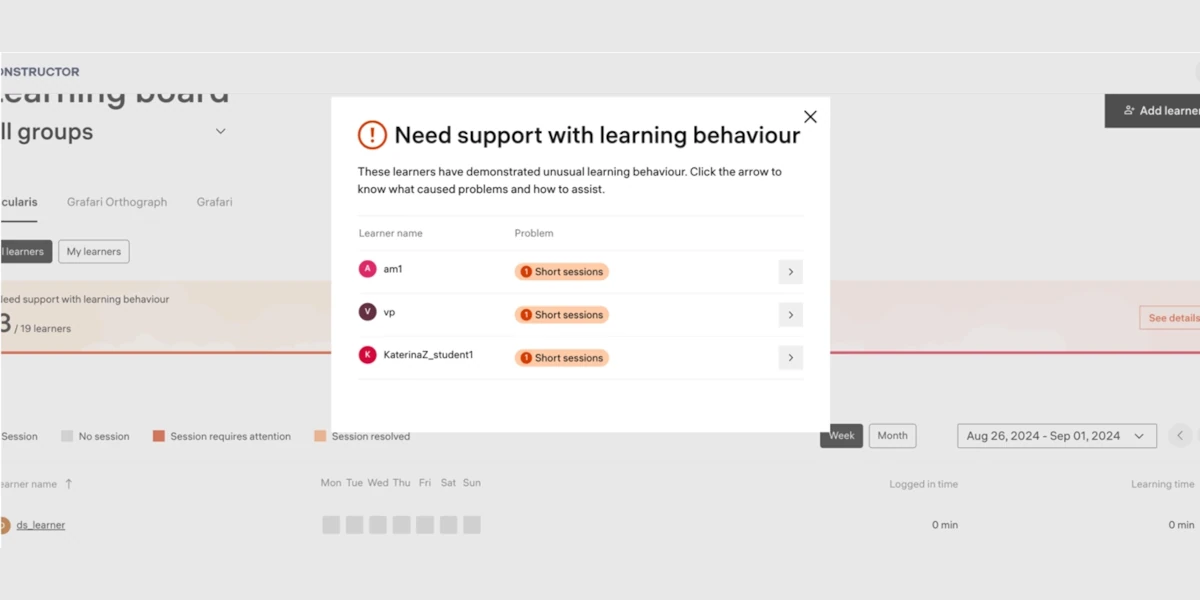Learning analysis in Calcularis
