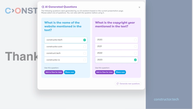 Automatically create relevant quiz or discussion prompts from the current presentation content
