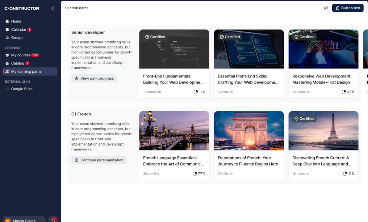 Constructor Learn: Personalized paths, with an AI Tutor that actually knows the course