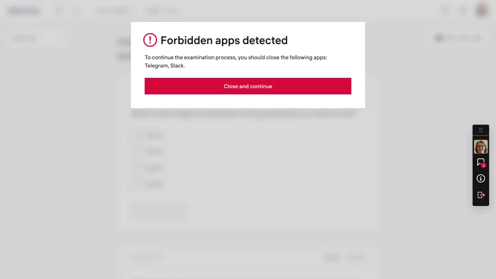 Secure Browser blocking forbidden applications during an exam