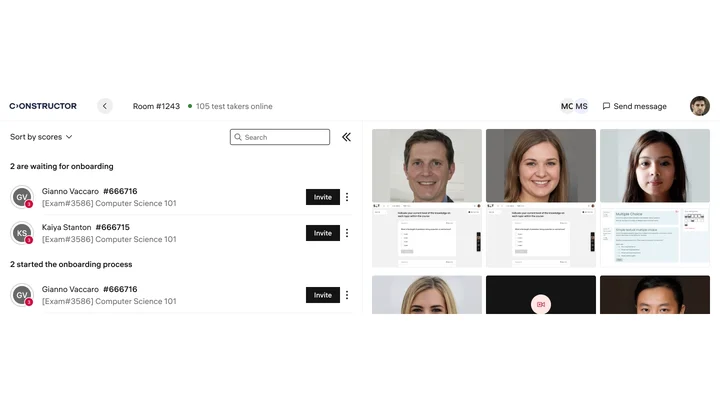 Proctor dispatching view with candidate list and messaging
