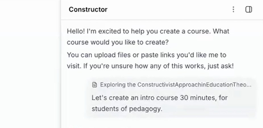 Prism course creation chat with an uploaded source file and course instructions