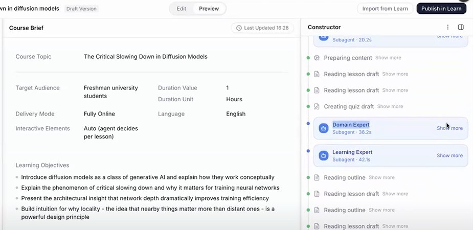 Prism course brief beside Domain Expert and Learning Expert review activity