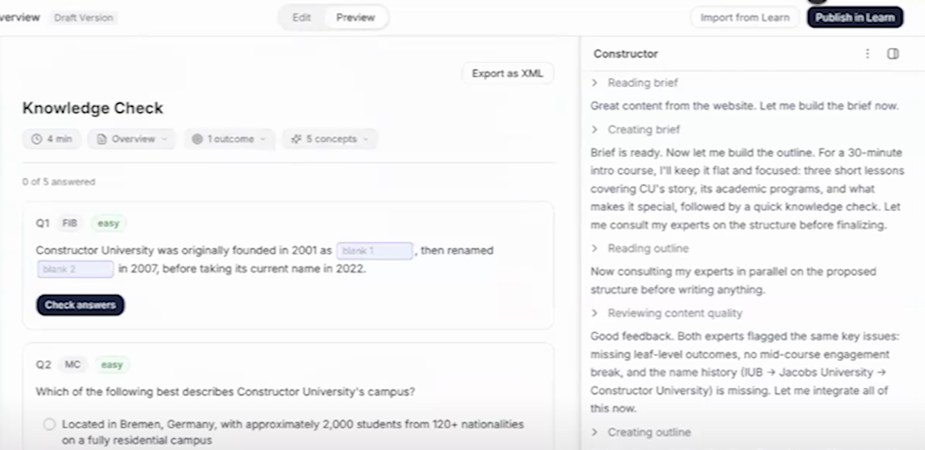 Prism knowledge check with fill-in-the-blank and multiple-choice questions