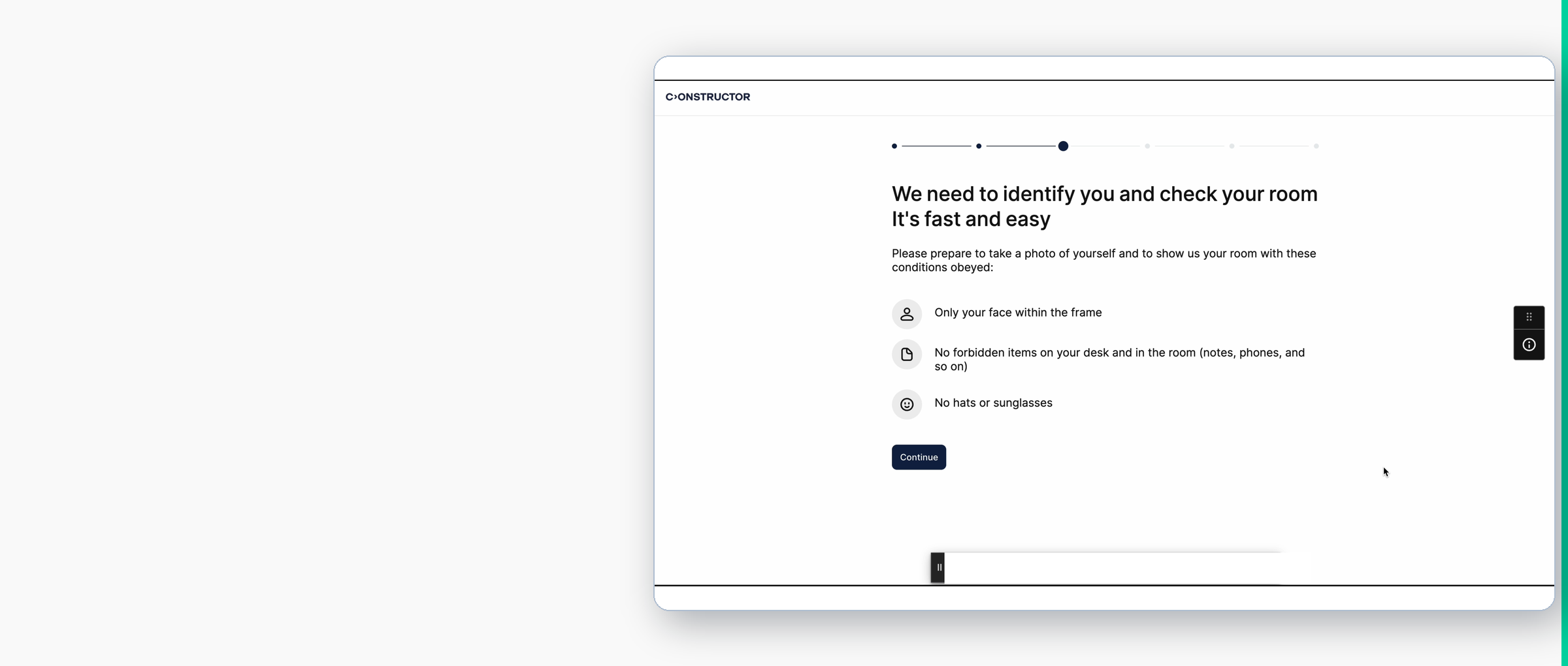 Constructor Proctor candidate identity and room-check instructions
