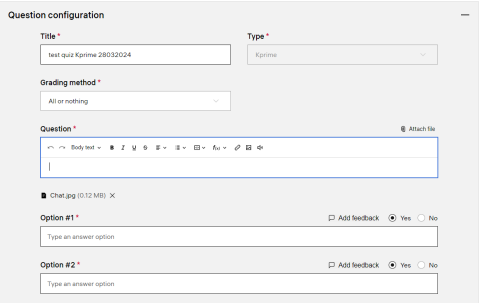 Assessment - Question configuration