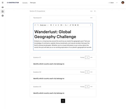 Assessment - text blocks in quizzes