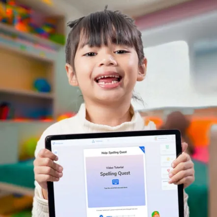 Girl holding a tablet with Grafari app