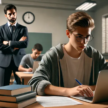 Student doing exam in a classroom