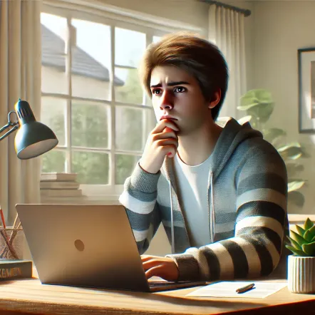 a student taking an online exam on a laptop