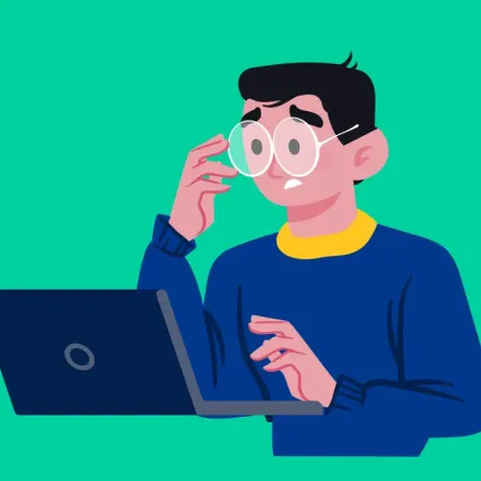 a student taking an online exam on a laptop