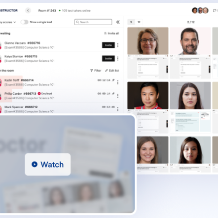 Constructor Proctor live monitoring interface with video preview